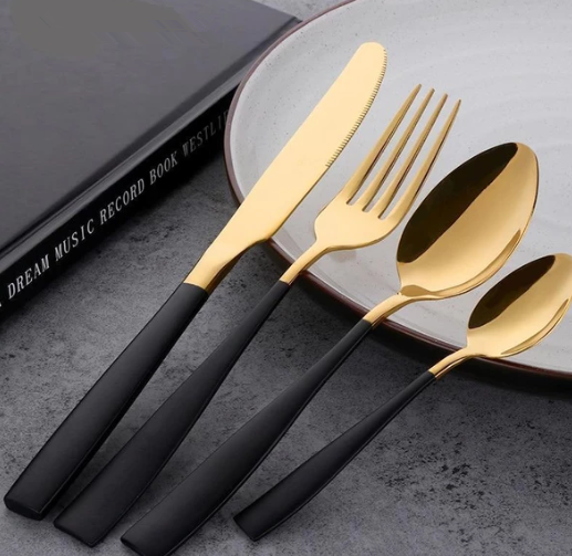 Four-piece Black and Gold Stainless Steel Cutlery