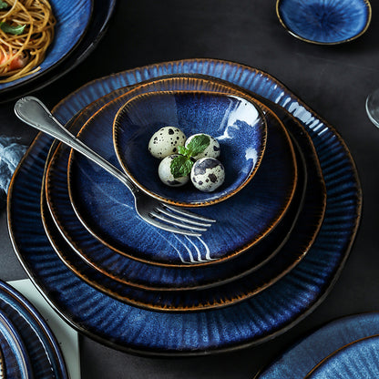 Blue ceramic plate bowl