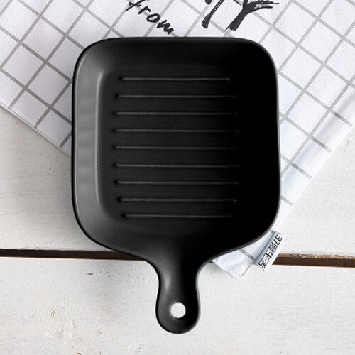 Ceramic Bakeware With Handle Tableware Frosted One-Handed Bakeware Afternoon Tea Snack Tray Nordic Style Kitchen Utensils