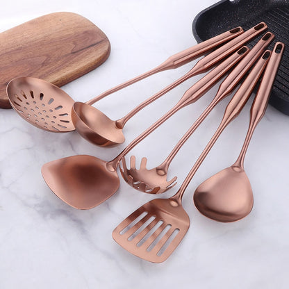 1Pc Rose Gold Kitchenware Stainless Steel Cooking Tool Rice Soup Spoon Pasta Fork Kitchen Accessories Server Kit Dinner Utensil