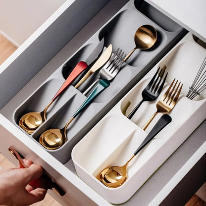 Cutlery Storage Tray Knife Block Holder Tableware Organizer Spoon Fork Separation Box Kitchen Drawer Plastic Container Cabinet