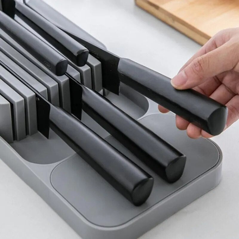 Cutlery Storage Tray Knife Block Holder Tableware Organizer Spoon Fork Separation Box Kitchen Drawer Plastic Container Cabinet