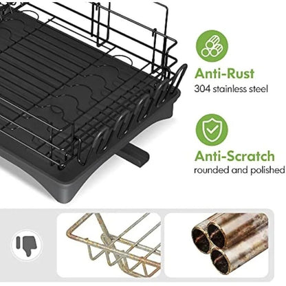 organizers Dish Drying Racks for Kitchen Counter, Stainless Steel 2 Tier Black Rack with Drainboard Set, Drainers