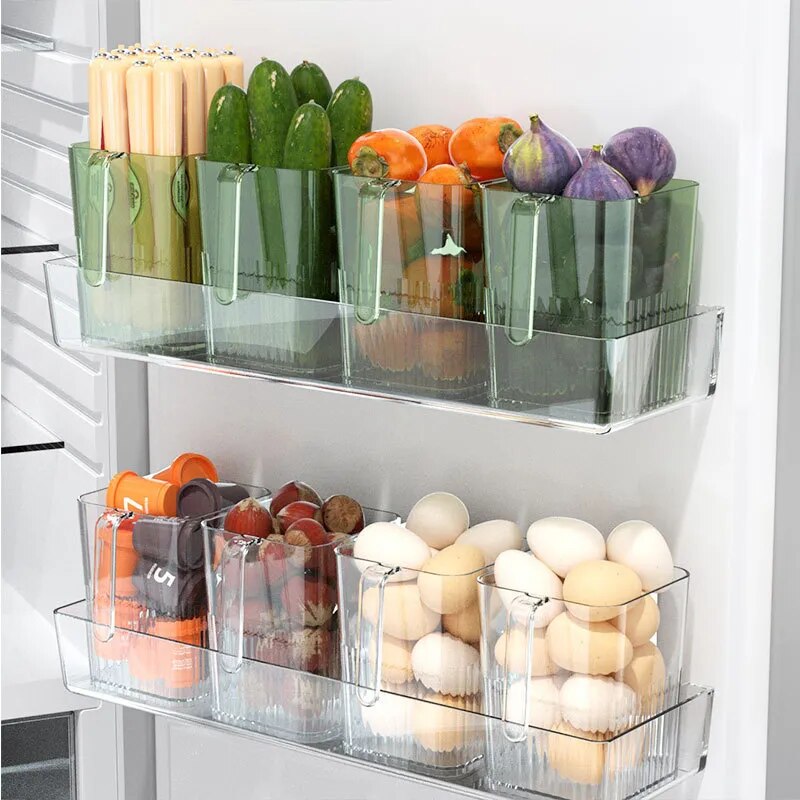 Fridge Organizer Containers Food Storage Transparent Refrigerator Side with Handle Food-Grade Wear-resistant Reusable Fridge