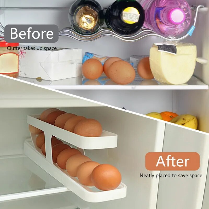 Automatic Rolling Egg Holder Rack Fridge Egg Storage Box Egg Container Kitchen Refrigerator Egg Dispenser Fridge Organizer