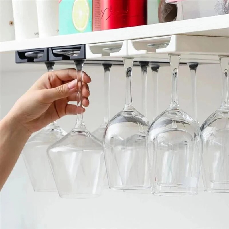 Kitchen Under Cabinet Free Punching Holder Wine Glass Rack Multi-function Classification Stemware Glass Cup Hanging Holder