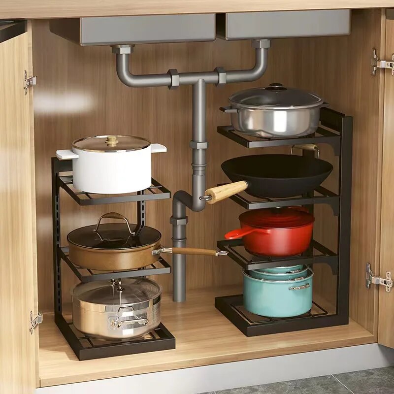 Home Storage Kitchen Accessories Adjustable Pot Rack Organizer Cabinet Storage Kitchen Organizer Pot Lid Rack Cookware Holders
