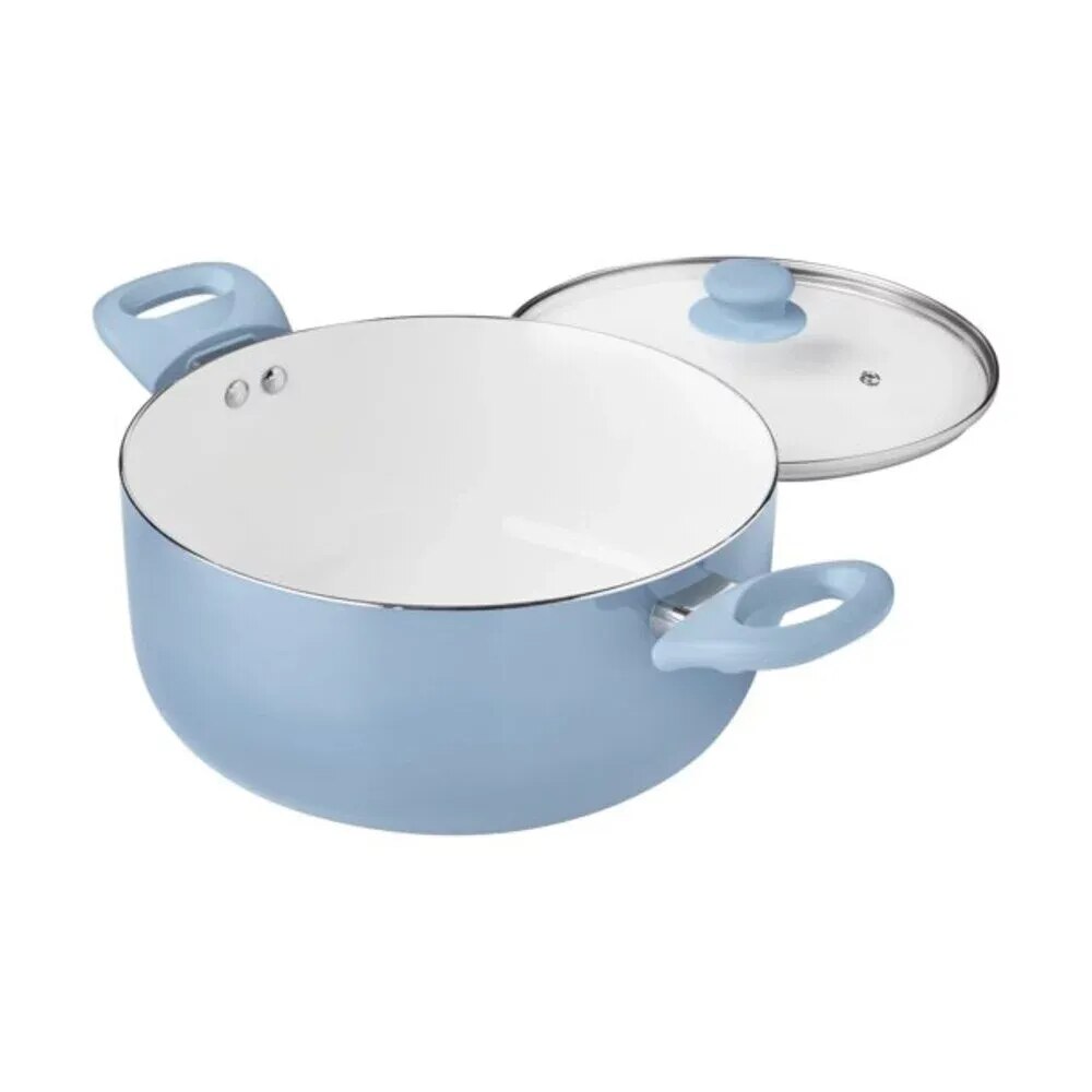Mainstay Kitchen Accessories 12pc Ceramic Cookware Set, Blue Linen Pots and Pans Set Kitchen Cookware Set Kitchen Cookware Set