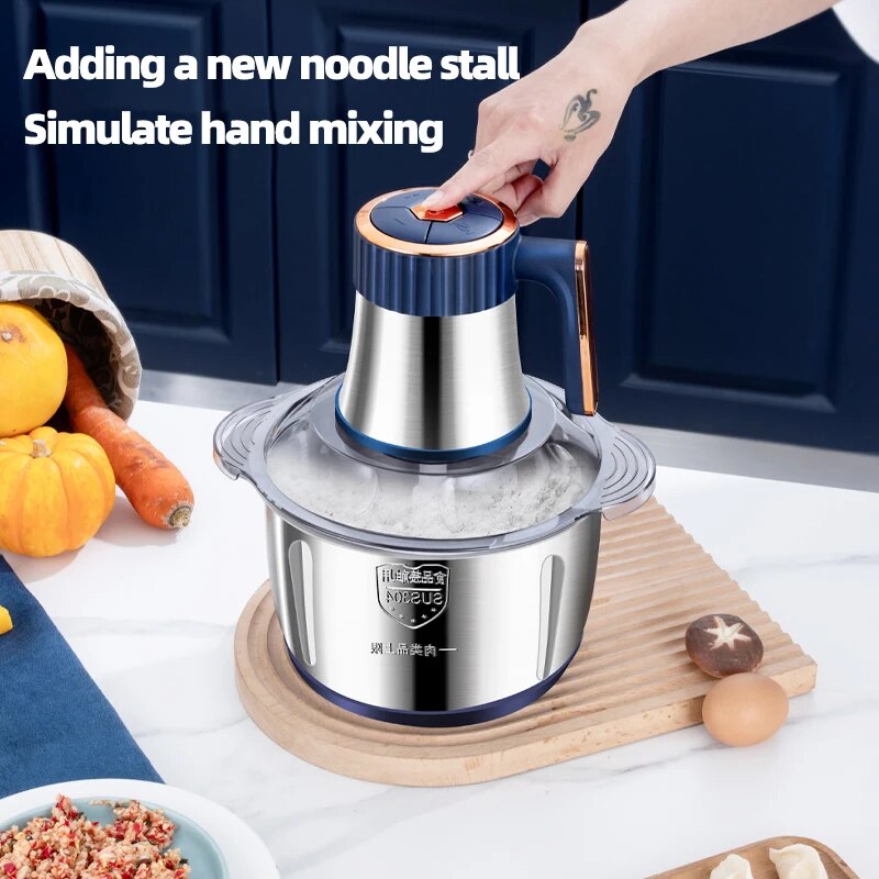 5L Household Kitchen Meat Grinder Stainless Steel Blade Powerful Vegetable Fruit Crusher Mince Garlic Electric Cooking Machine