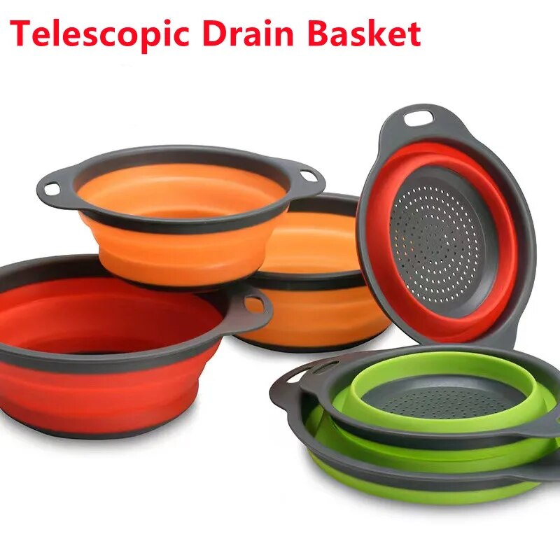 Foldable Fruit Bowl Basket Household Clean Rice Wash Sieve Machine Vegetable Manual Collapsible Drainer Kitchen Cooking Tool