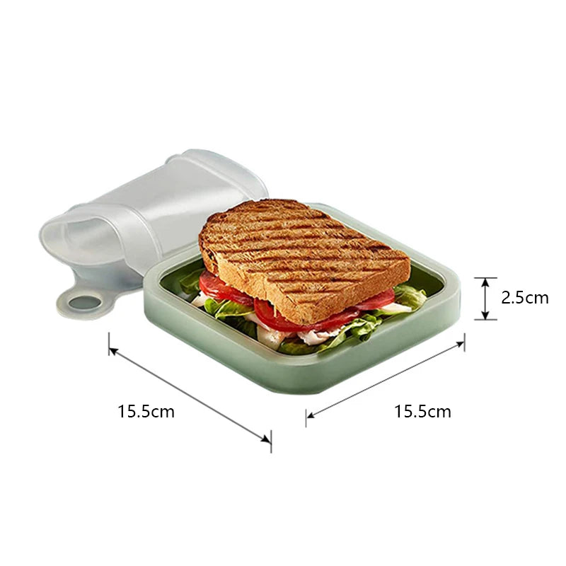 Portable Silicone Sandwich Toast Bento Box With Handle Lunch Food Container Microwavable Picnic, Work Lunch Box