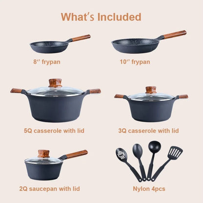 12 Piece Nonstick Black Pots and Pans Kitchen Set