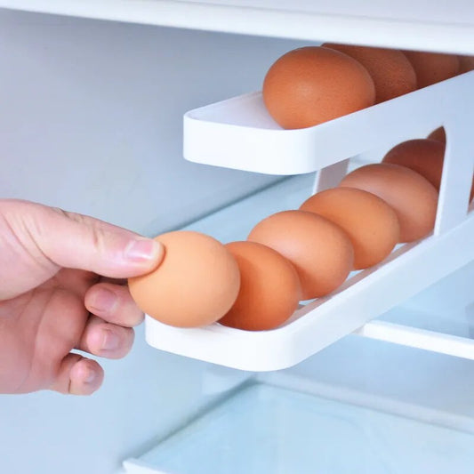 Automatic Rolling Egg Holder Rack Fridge Egg Storage Box Egg Container Kitchen Refrigerator Egg Dispenser Fridge Organizer
