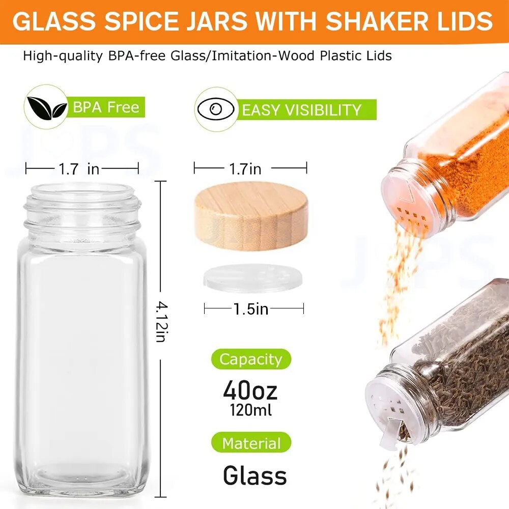 5/12Pcs Glass Spice Jars with Bamboo Lid Spice Seasoning Containers Salt Pepper Shakers Spice Organizer Kitchen Spice Jar Set