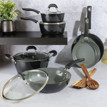 12-Piece Ceramic Cookware Set - Black Diamond Kitchen Utensils Pots, Pans and Utensils