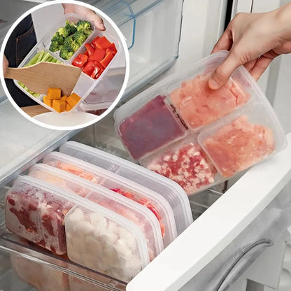 4 Grids Food Storage Box Portable Compartment Refrigerator Freezer Organizers Sub-Packed Meat Onion Ginger Clear Kitchen Tool1PC