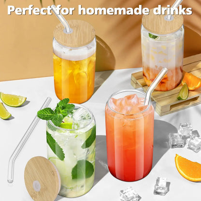 Kemorela 570ml/400ml Glass Cup With Lid and Straw Bubble Tea Cup Juice Glass Beer Can Milk Mug Drinkware Set Dishwasher Safe