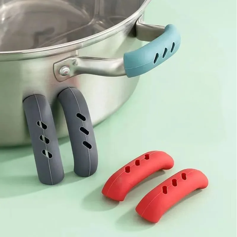 2PCS Silicone Pan Handle Cover Anti-scalding Protective Cover Steamer Casserole Handle Holder Non-slip Cover Kitchen Gadgets