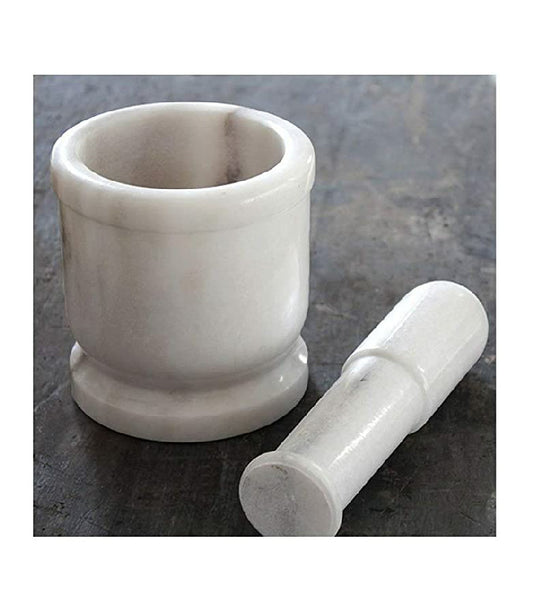 White Marble Imam Dasta/Mortar and Pestle Set/Ohkli Musal/Kharal - 4 Inch