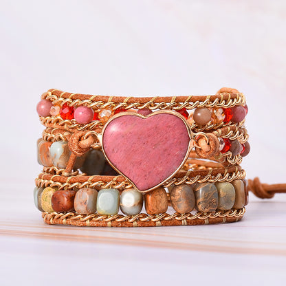 Luxury Heart-shaped Winding Bracelet With Jasper Crystal