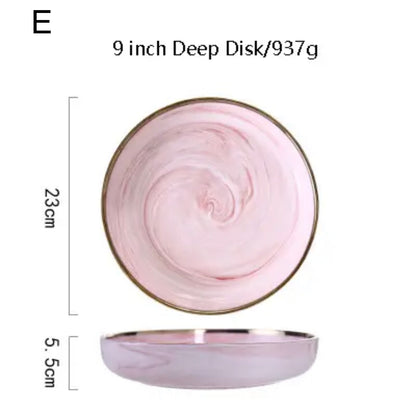 Pretty in Pink Marble Ceramic Plate Set - Elegant and Modern Dinnerware