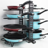Metal Pan Organizer under Cabinet 8 Tier Adjustable Cookware Pot Rack for Kitchen Organization and Storage