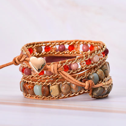 Luxury Heart-shaped Winding Bracelet With Jasper Crystal