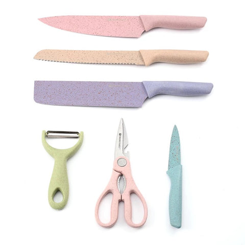 Multi color 6 piece knife set