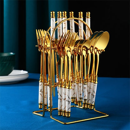 24pcs Gold Stainless Steel Tableware Set